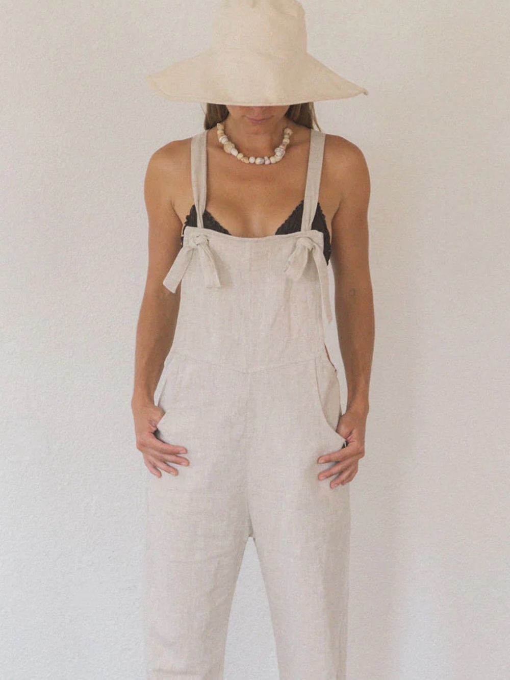 Kepola Design House | The London Overall |Linen Tie-Shoulder Overalls in Natural